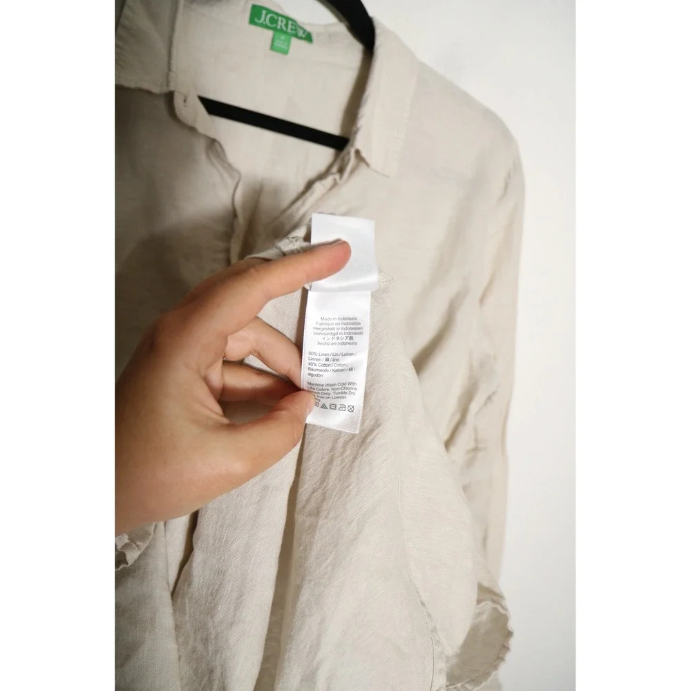 J Crew Linen Cotton Blend Beach Shirt Womens Medium Beige Shirtdress Neutral